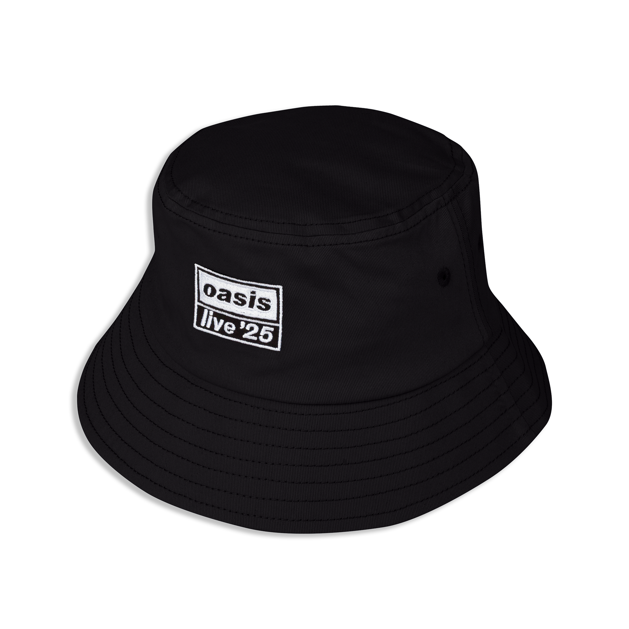 Live 25 Embroidered Logo Bucket Hat Black – Oasis Live 25 Embroidered Logo Bucket Hat Black – Oasis